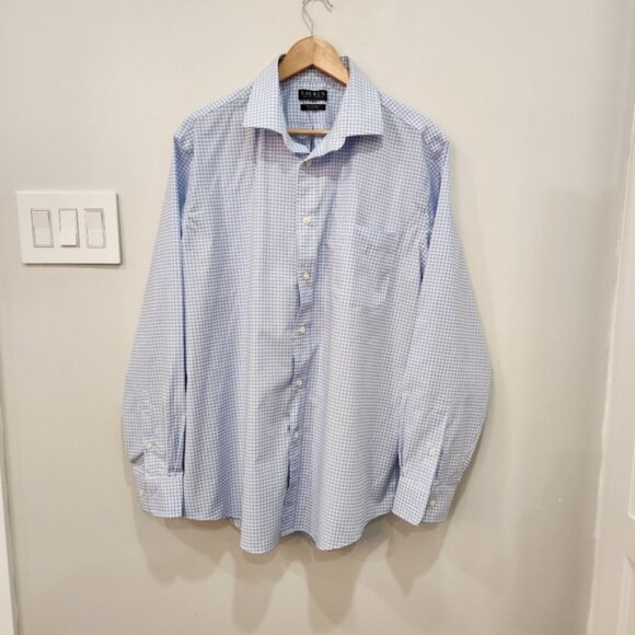 VTG Lauren Ralph Lauren Dress Shirt Mens Size 17 XL Blue Gingham Checks Stretch - Picture 1 of 14